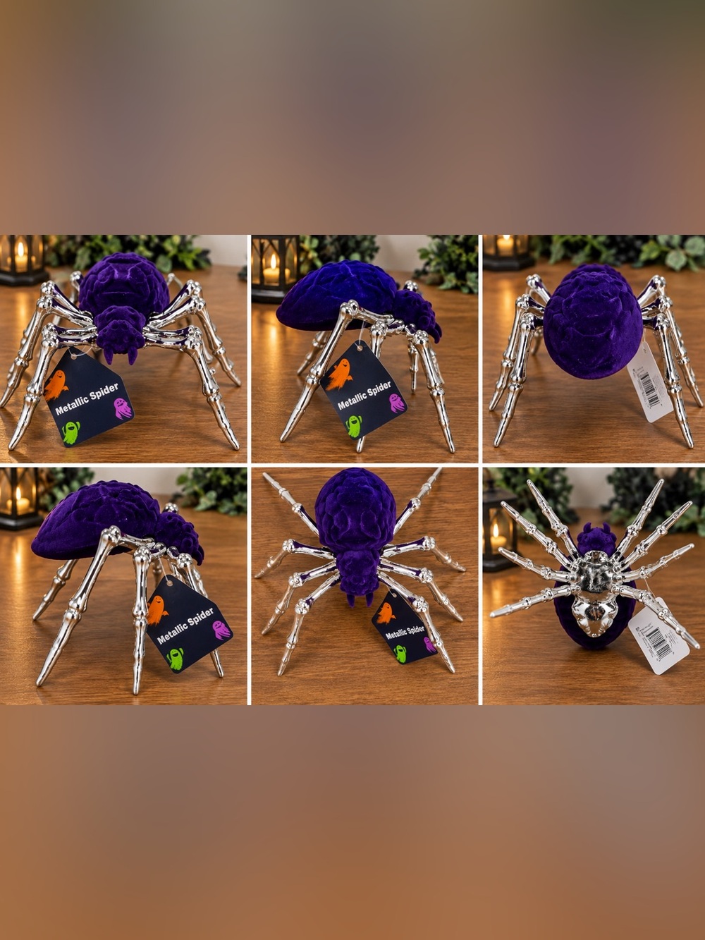 New Purple Velvet Metallic Spider Halloween Decor Silver Legs